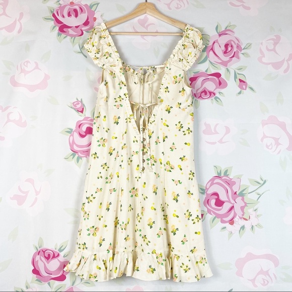 NEW Free People Like A Lady Butter Yellow Ruffle Floral Mini Dress M - Picture 7 of 16